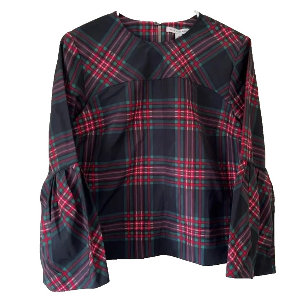 FREE ASSEMBLY Plaid Taffeta Top BELL SLEEVES Christmas Party Vibe RED/GREEN XXXL - Picture 4 of 5